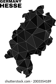 Low-Poly-Hesse-Landkarte. Der Polygonal Hesse Land Map Vektor ist mit randomisierten Dreiecken konzipiert. Triangulated Hesse Land Karte polygonal Modell für Bildungszwecke.