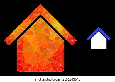 Icono de casa de popa baja con gradiente de color naranja. Ilustración de ícono poligonal de la casa vibrante anaranjada triangulada. Vector de casa poligonal combinado de triángulos de color aleatorio.