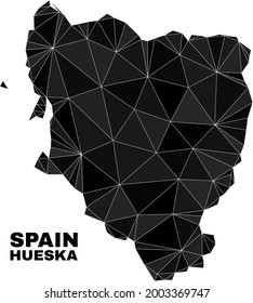 lowpoly Hueska Province map. Polygonal Hueska Province map vector designed from scattered triangles. Triangulated Hueska Province map polygonal model for education templates.