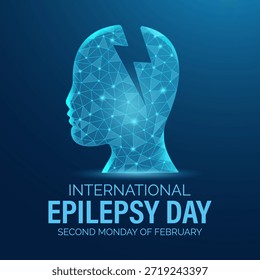 Icono de cabeza humana de bajo poli para el Día Internacional de la Epilepsia, cara de polígono abstracta con geometría neuronal enfocada, concepto de conciencia médica moderna y limpia, Vector plano mínimo, aislado y listo para usar.