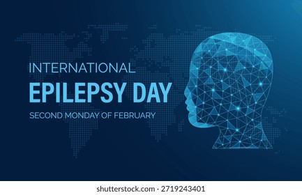 Low-Poly-menschliche Kopf-Ikone für den Internationalen Epilepsie-Tag, abstraktes Polygon-Gesicht mit fokussierter neuronaler Geometrie, sauberes modernes medizinisches Bewusstseinskonzept, minimaler flacher Vektor, isoliert und stockfertig.
