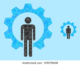 lowpoly human resources icon on a light blue background. Polygonal human resources vector filled with scattered triangles. Triangulated human resources polygonal symbol illustration.