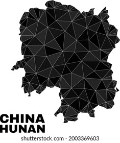 Karte der Provinz Hunan mit niedriger Poly. Polygonal Hunan Provinz Karte Vektor gefüllt mit zufälligen Dreiecken. Triangulierte Provinz Hunan kartographiert polygonale Collage für patriotische Vorlagen.