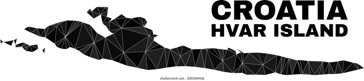 Low-poly Hvar Island map. Polygonal Hvar Island map vector is filled of randomized triangles. Triangulated Hvar Island map polygonal model for patriotic illustrations.