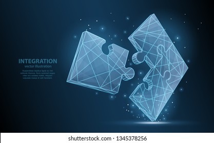 Low-poly illustration of a assembled puzzle on a dark background, integration symbol