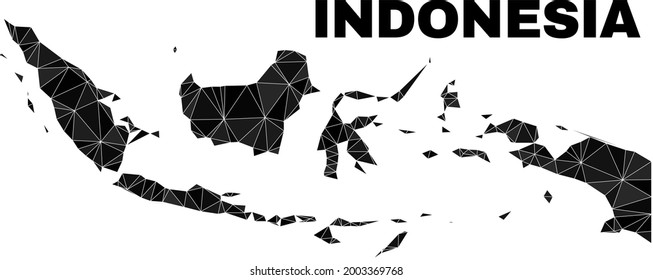 lowpoly Indonesia map. Polygonal Indonesia map vector is constructed of chaotic triangles. Triangulated Indonesia map polygonal model for education purposes.