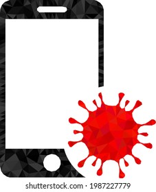 Low-Poly-infiziertes Smartphone mit verstreuten gefüllten Dreiecken. Dreieck infizierte Smartphone-Polygonsymbolgrafik. Das Icon des infizierten Smartphones ist mit Dreiecken gefüllt.