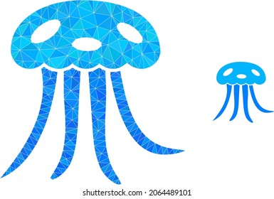 Low-poly jellyfish icon on a white background. Flat geometric polygonal symbol based on jellyfish icon. Polygonal jellyfish vector filled with random triangles.