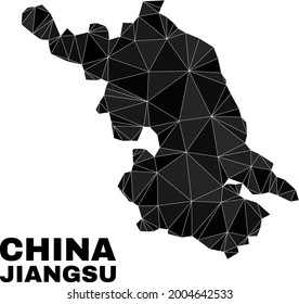 Karte der Provinz Jiangsu mit niedriger Poly. Der Kartenvektor der Provinz Jiangsu ist aus zufälligen Dreiecken gefüllt. Triangulated Jiangsu Provinz Karte polygonal Modell für Bildung Plakate.