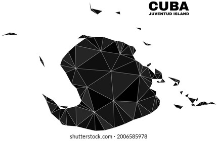 Low-poly Juventud Island map. Polygonal Juventud Island map vector is combined from random triangles. Triangulated Juventud Island map polygonal model for patriotic illustrations.