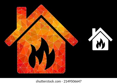 Low-Poly-Küche-Symbol mit feuerfarbenem Farbverlauf. Triangulierte flammenfähige Küche Gebäude polygonal Symbol Illustration.