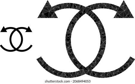 Low-poly knot rotation icon on a white background. Flat geometric lowpoly illustration based on knot rotation icon. Polygonal knot rotation vector is combined with scattered triangles.