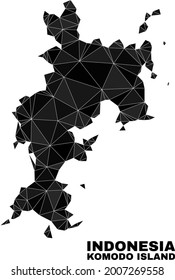 Low-poly Komodo Island map. Polygonal Komodo Island map vector constructed from random triangles. Triangulated Komodo Island map polygonal abstraction for patriotic illustrations.