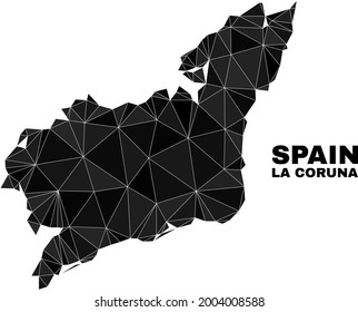 Low-poly La Coruna Province map. Polygonal La Coruna Province map vector is designed of randomized triangles. Triangulated La Coruna Province map polygonal collage for education purposes.