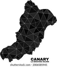 lowpoly La Graciosa Island map. Polygonal La Graciosa Island map vector is constructed of random triangles. Triangulated La Graciosa Island map polygonal collage for patriotic templates.
