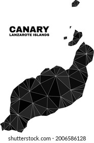 Karte der Low-Poly-Lanzarote-Inseln. Polygonal Lanzarote Inseln Karte Vektor gefüllt mit randomisierten Dreiecken. Triangulierte Lanzarote-Inseln kartieren polygonale Abstraktion für patriotische Illustrationen.
