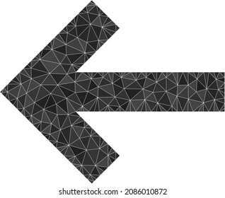 Low-poly left direction arrow icon illustration is constructed with randomized filled triangles. Triangle left direction arrow polygonal symbol vector illustration.