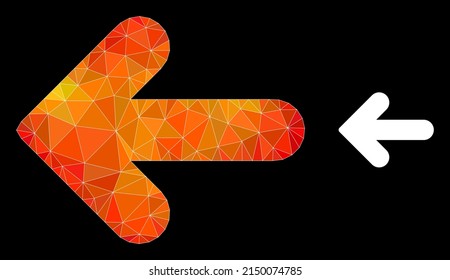 Icono de dirección izquierda de bajo nivel con gradiente vibrante naranja. Ilustración de icono poligonal en la dirección izquierda del vibrante de llama triangulada.