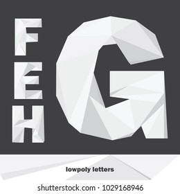 Lowpoly letters E F G H isolated on dark background. English alphabet in shades of grey. Vector illustration