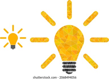 Low-poly light bulb icon on a white background. Flat geometric lowpoly illustration based on light bulb icon. Polygonal light bulb vector designed of randomized triangles.