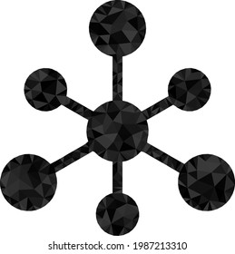 Low-poly linked hub constructed with randomized filled triangles. Triangle linked hub polygonal 2d illustration. Linked Hub icon is filled with triangles.