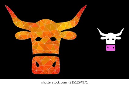 lowpoly livestock head icon with flame colorful gradient. Triangulated flame vibrant livestock head polygonal icon illustration.