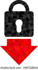 Low-poly lock down combined with randomized filled triangles. Triangle lock down polygonal 2d illustration. Lock Down icon is filled with triangles.