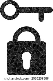 Ilustración de icono de la tecla de bloqueo de bajo nivel de popa combinada de triángulos cargados caóticos. Ilustración vectorial de icono poligonal de la tecla de bloqueo triangular. El icono Bloquear clave se rellena con triángulos.
