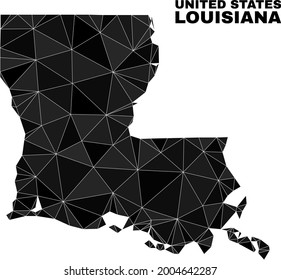 Mapa del estado de Louisiana. Mapa vectorial del estado de Louisiana poligonal lleno de triángulos aleatorios. Modelo poligonal triangular del mapa del estado de Louisiana para plantillas de educación.