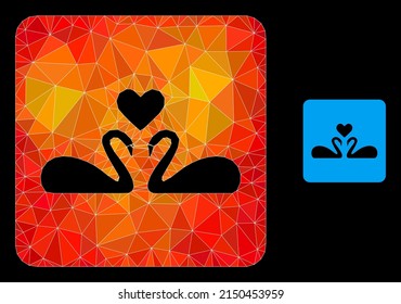 Low-poly love swans icon with flame colored gradient. Triangulated flame colorful love swans polygonal icon illustration. Polygonal love swans vector is designed with randomized vibrant triangles.