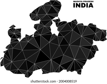 Low-poly Madhya Pradesh State map. Polygonal Madhya Pradesh State map vector designed of chaotic triangles. Triangulated Madhya Pradesh State map polygonal abstraction for education illustrations.