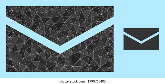 Low-poly mail icon on a sky blue background. Polygonal mail vector constructed of randomized triangles. Triangulated mail polygonal 2d illustration.