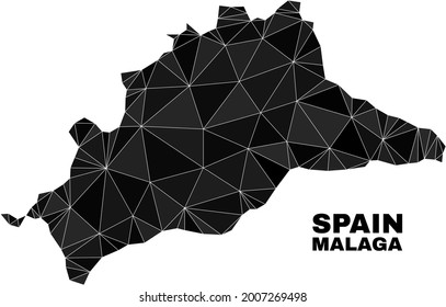 lowpoly Malaga Province map. Polygonal Malaga Province map vector filled from randomized triangles. Triangulated Malaga Province map polygonal model for education posters.