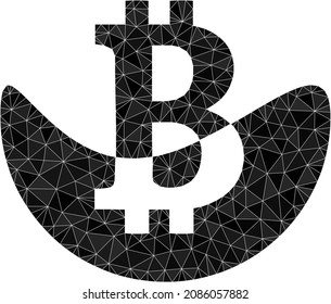 Low-poly melting bitcoin icon image is designed with randomized filled triangles. Triangulated melting bitcoin polygonal icon vector illustration. Melting Bitcoin icon is filled with triangles.