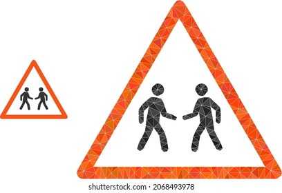 Low-poly men meeting warning icon on a white background. Flat geometric 2d modeling illustration based on men meeting warning icon.