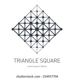 The low-poly mesh. Modern stylish logo. Design element with squares, triangles and rhombus. Vector logotype template. Grid structure.