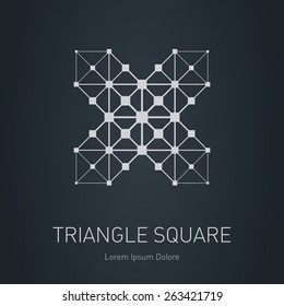 The Low-poly Mesh. Modern Stylish Logo. Design Element With Squares, Triangles And Rhombus. Vector Logotype Template. Grid Structure. Stylized Letter X.