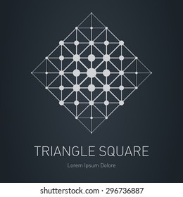 The low-poly mesh. Modern stylish logo. Design element with squares, triangles and rhombus. Vector logotype template. Grid structure.