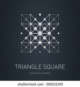 The low-poly mesh. Modern stylish logo. Design element with squares, triangles and rhombus. Vector logotype template. Grid structure. Stylized letter X.