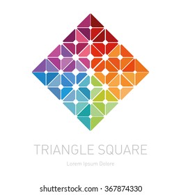 Low-poly mesh. Modern stylish logo. Design element with squares, triangles and rhombus. Vector logotype template. Grid structure.