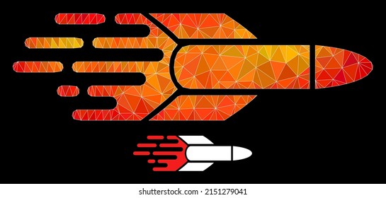 lowpoly missile icon with fire vibrant gradient. Triangulated fire colorful missile polygonal symbol illustration. Polygonal missile vector is designed with chaotic colorful triangles.