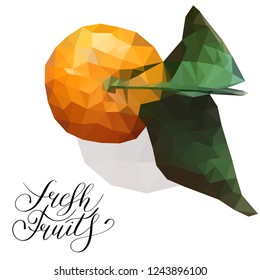 Low-poly modeling. The image of a tangerine  isolated on white background. Vector illustration