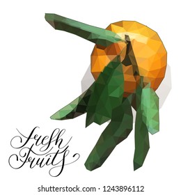 Low-poly modeling. The image of a tangerine  isolated on white background. Vector illustration