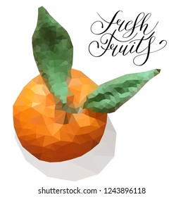 Low-poly modeling. The image of a tangerine  isolated on white background. Vector illustration
