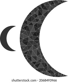 Low-poly moon icon on a white background. Flat geometric mesh illustration based on moon icon. Polygonal moon vector is designed with random triangles. Triangulated moon polygonal icon illustration.