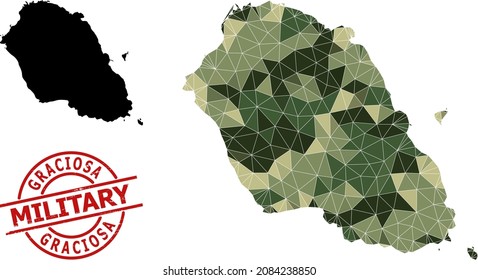Mapa de mosaicos de bajo contenido de poli en la isla de Graciosa, y placa militar gruesa. El mapa de baja polilla de la isla de Graciosa se combina a partir de triángulos caóticos llenos de camo.