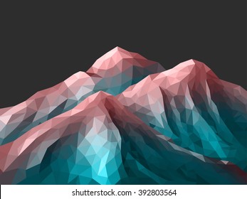 Low-Poly Mountain Landscape. Gradient Rose Quartz - Limpet Shell. Low poly design. Abstract polygonal illustration.