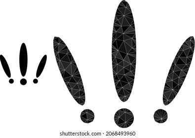 Icono de varias advertencias de baja graduación en un fondo blanco. Ilustración de modelado geométrico plano 2d basada en el icono de varias advertencias. El vector de múltiples advertencias poligonales se rellena desde triángulos dispersos.