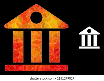Low-Poly-Museum Symbol mit orangefarbenem Farbverlauf. Trianguliertes orangefarbenes Museum Polygonal 2d Illustration. Polygonaler Museumsvektor mit randomisierten, bunten Dreiecken.