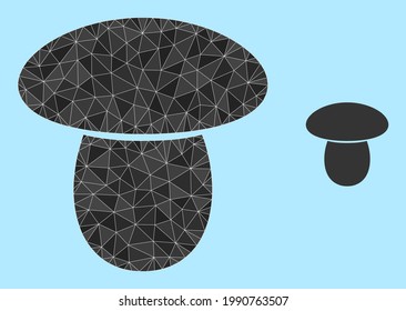 Icono de hongo bajo en un fondo azul cielo. El vector de hongos poligonales se combina a partir de triángulos aleatorios. Icono poligonal de hongos triangulados.